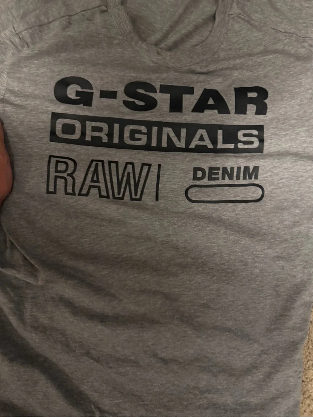 G-Star RAW Gray Short Sleeve Logo Tee with Black Print